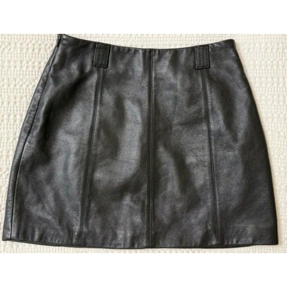 Vintage Maxima Black Leather Mini Skirt Women’s Size 10 Lined Zip punk goth alt